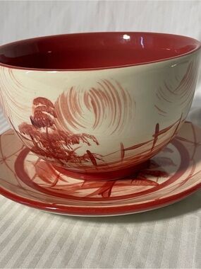 Hand-Painted Ceramic Bowl in Red by Gail Pittman